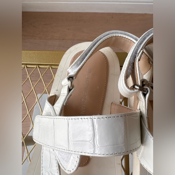 STUART WEITZMAN Vail Croc-effect Leather Slingback Sandals Sz: 8 White - Picture 9 of 9